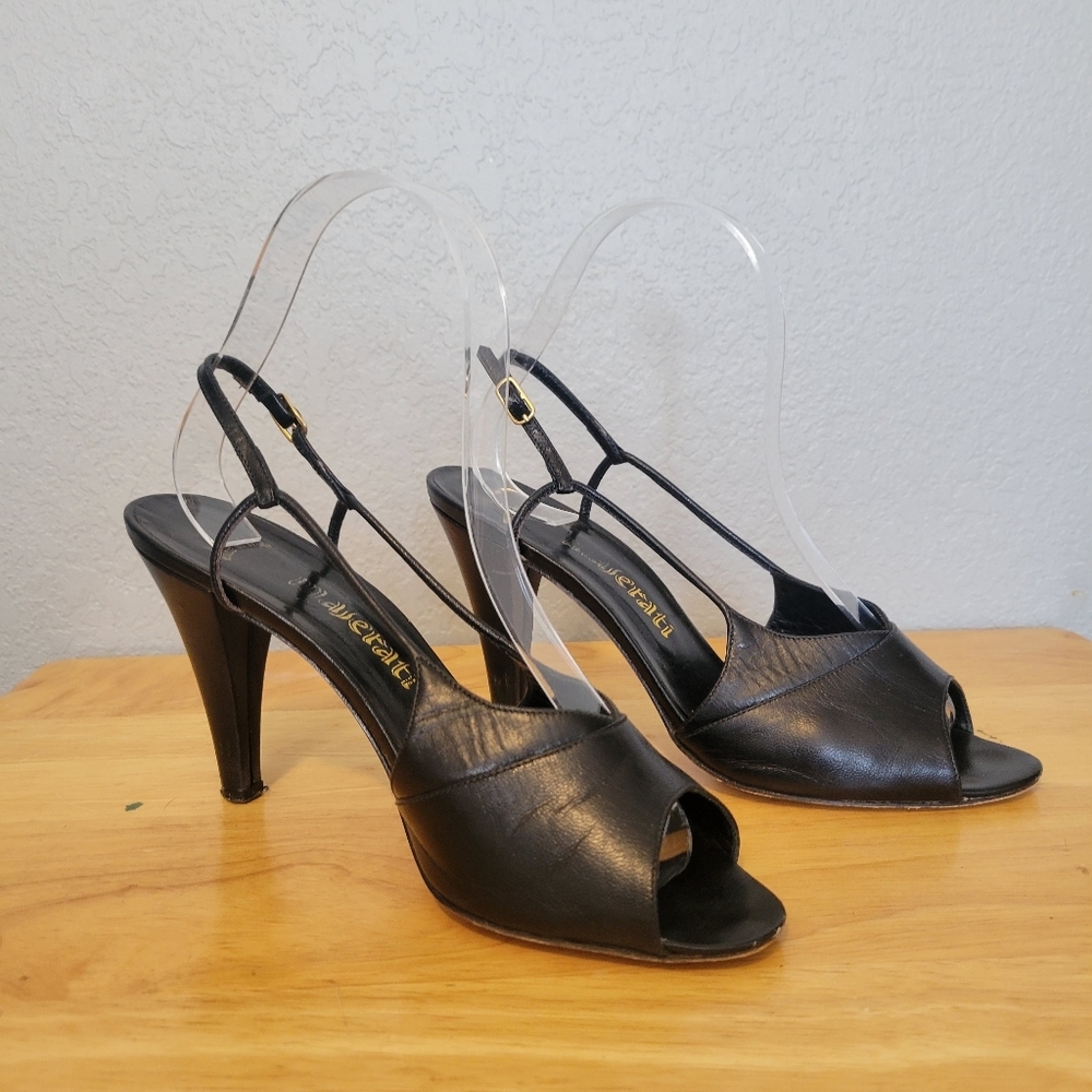 MASERATI Vintage Italian leather Slingback peep toe  pumps
